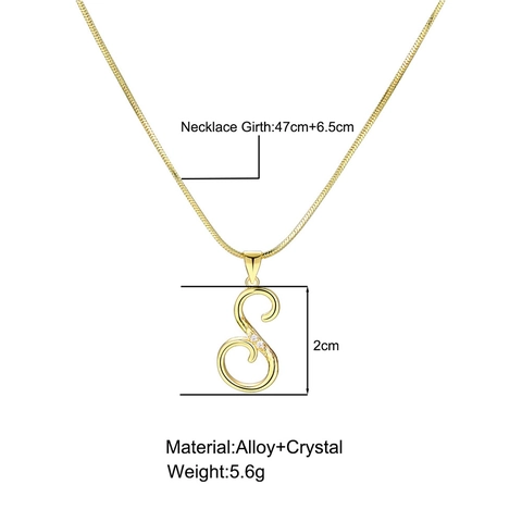 Women Letter Initial Pendant Necklace Copper Snake Chain With Zircon Rhinestone Minimalist Elegant Clavicle Accessory