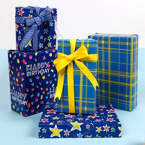 Birthday Gift Wrapping Paper Roll Fluorescent Neon Colorful Cartoon Animal Star Heart Pattern DIY Crafts Party Decor
