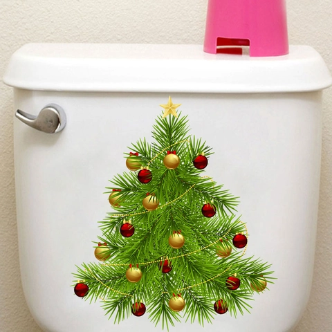 Weihnachtsbaum Wandaufkleber PVC Wasserdicht Urlaub Toilettendeckel Wandbild Aufkleber Mit Stern Und Kugel Ornamenten