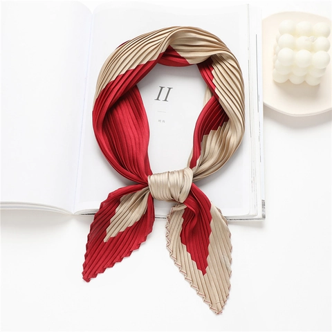 Pleated Satin Like Scarf Color Block Geometric Plisse Neck Wrap For Women Versatile Chic Accessory
