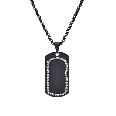 Collar Con Colgante De Placa Militar De Acero De Titanio Con Diamantes De Imitación Rectangular Moda Hip Hop Para Hombre