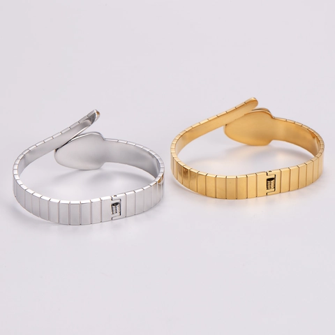 Brazalete De Serpiente Vintage Acero Inoxidable Incrustación Nácar Chapado En Oro 18K Retro Para Mujer Joyería