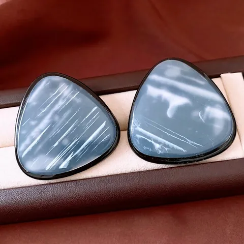 Triangle Stud Earrings With Resin Marble Texture And Silver Earring Post Vintage Geometric Niche Style For Women