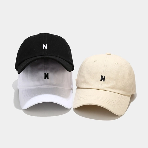Cotton Baseball Cap With Embroidered N Letter Adjustable Simple Sun Protection Outdoor Peaked Hat For Women Men