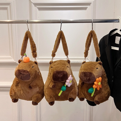 Cute Capybara Plush Backpack Cartoon Animal Crossbody Shoulder Bag Soft Stuffed Toy For Kids Girls Novelty Gift