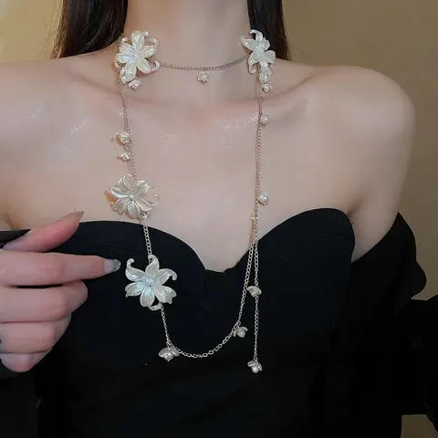 Catena Da Vita Collana Fiore In Acrilico E Perla Artificial Sintetica Catena In Metallo Gioielli Per Il Corpo Eleganti Da Donna
