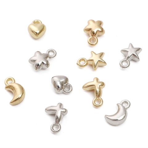 Mini Plastic Charms Moon Heart Star Butterfly Flower Shapes For DIY Jewelry Making Gold Silver Colors Smooth Finish