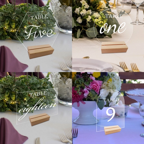 Clear Acrylic Table Number Signs With Wooden Base For Wedding Party Event DIY Mirror Decoration Minimalist Style