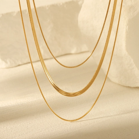 Collar De Capas Bañado En Oro De 18 Quilates Acero Inoxidable Cadena De Serpiente Plana Gargantilla Joyería Para Mujeres