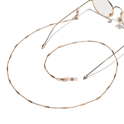 Cadena De Gafas De Metal Dorado Correa Para Gafas Antideslizante Ajustable Con Bucles De Silicona Diseño De Tubo De Cobre