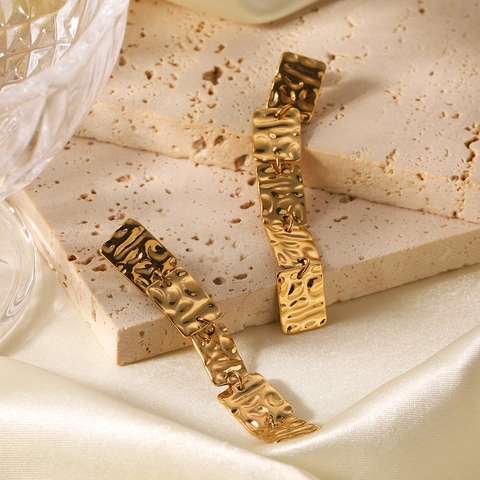 Hammered Texture Square Dangle Earrings Stainless Steel Gold Plated Linear Drop Jewelry For Women Hypoallergenic