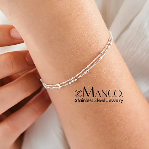 Minimalist Stainless Steel Beaded Bracelet For Women Gold Silver Plated Multi Layer Satellite Chain Daily Fashion Jewelry