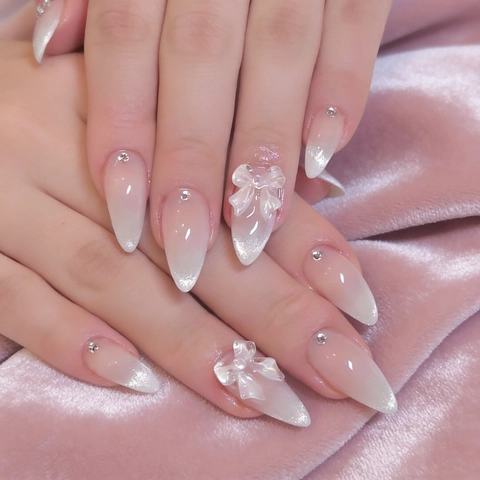 Uñas Postizas Press On Cat Eye Larga Forma Almendra ABS Uñas Artificiales Para Mujeres Manicura Diaria Elegante Minimalista