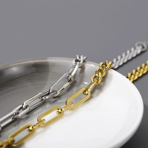 Stainless Steel Spliced Chain Bracelet Paperclip And Curb Chain Link Minimalist Jewelry For Men And Women Adjustable