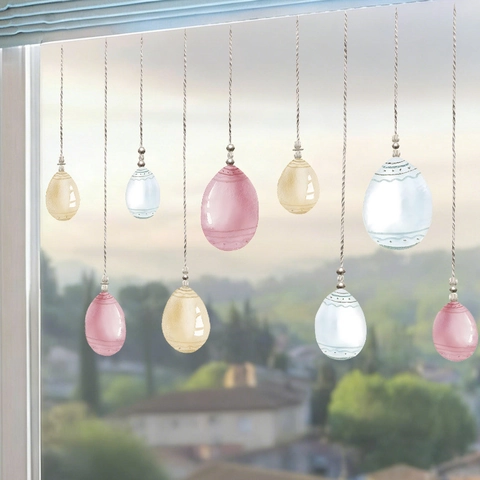 Pegatinas de Ventana de Huevos de Pascua PVC Autoadhesivas Calcomanías de Pared Acuarela Pastel Para Decoración del Hogar