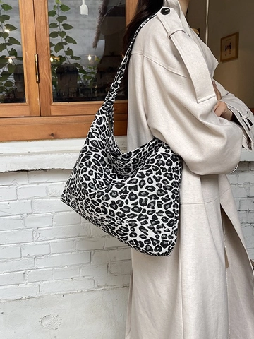 Women Leopard Print Tote Bag Large Capacity Nylon Shoulder Bag Fashion Handbag For Daily Travel Casual