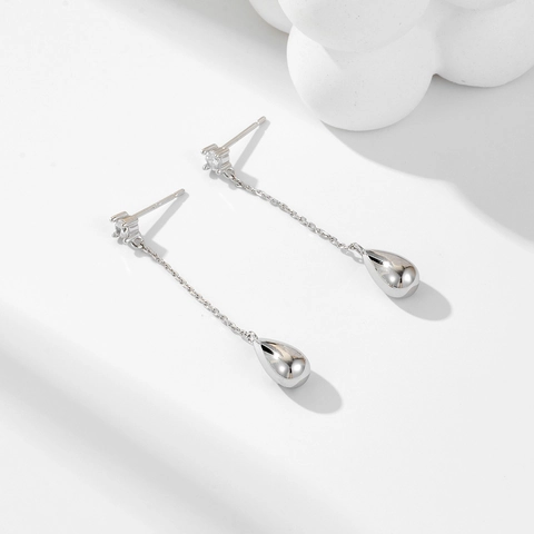 Boucles D'oreilles Longues À Pampilles En Forme De Goutte D'eau Avec Tige En Argent Sterling 925 Zircone Bijoux