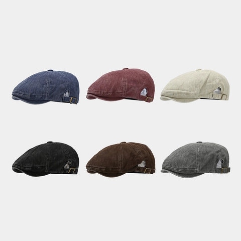 Retro Washed Cotton Newsboy Cap Adjustable Octagonal Flat Hat Distressed Casual Ivy Style For Men Women