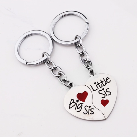 Porte-clés Assorti Big Sis Little Sis Cœur Séparé en Acier Inoxydable pour Sœurs Meilleures Amies Bijoux Cadeau
