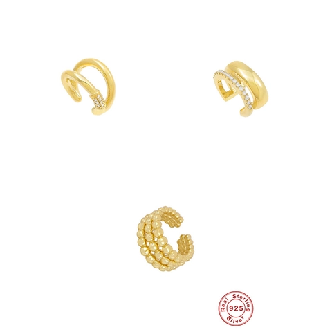 925 Sterling Silber Ear Cuffs Damen Vergoldet Zirkonia Dreireihige Perlen Ohne Piercing Ohrclip Minimalistischer Schmuck