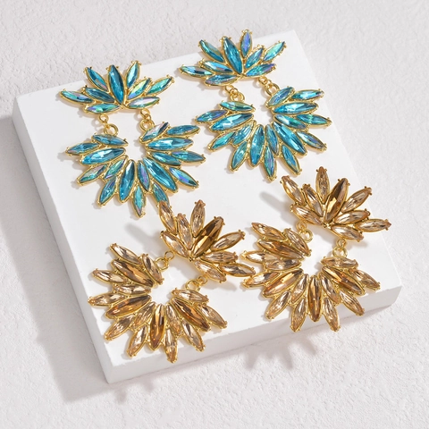 Pendientes Colgantes Florales De Acero Inoxidable Cristal De Marquesa Declaración Retro Joyas En Forma De Abanico Para Mujeres