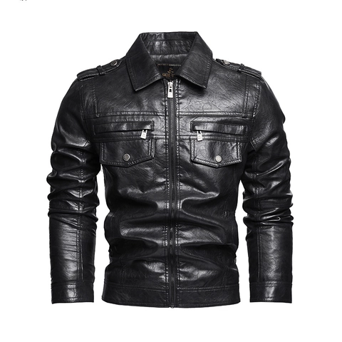 Herren PU Lederjacke Slim Fit Vintage Moto Biker Mantel Winddicht Multi Taschen Revers Casual Outerwear