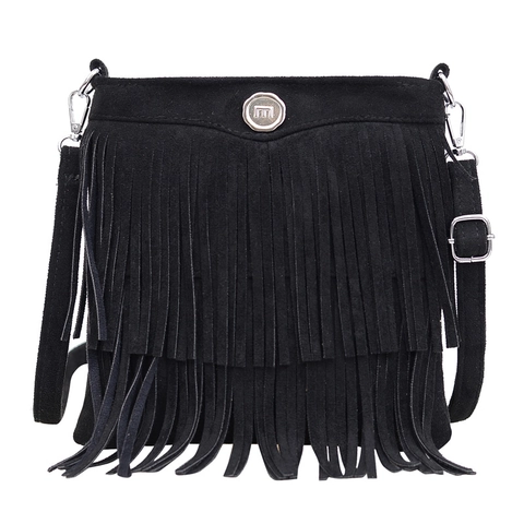 Women Bohemian Tassel Crossbody Bag Faux Suede Small Bucket Shoulder Bag Retro Western Style Messenger Bag Daily Use