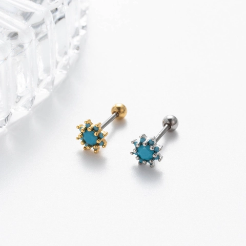 Stainless Steel Earring Studs Zircon Artificial Turquoise Cartilage Piercing Jewelry Screw Back Moon Heart Shapes Women