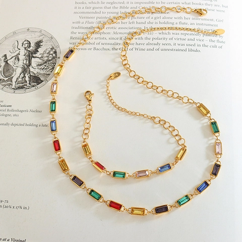 Vintage Frans Paleis Sieraden Voor Dames Verguld Titanium Staal Kleurrijke Zirkoon Kristallen Ketting En Armband