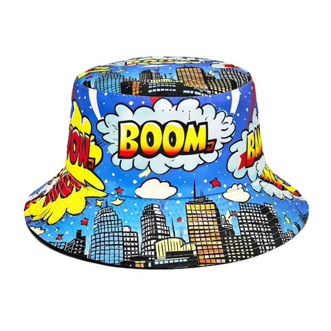 Vissershoed Omkeerbaar Polyester Zonbescherming Buiten Reizen Strip Print Pop Art Stad Patroon Voor Dames Heren