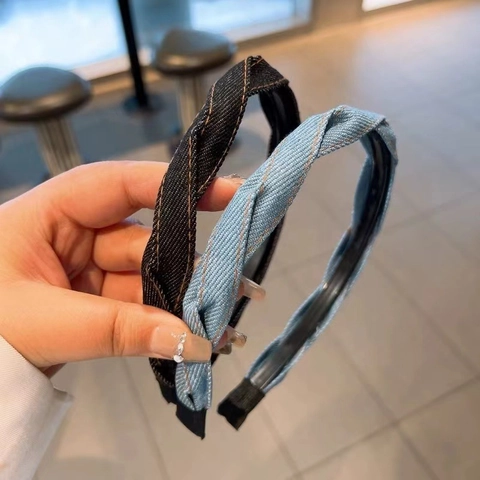 Retro Denim Knotten Stirnband Für Frauen Rutschfeste Twist Stoff Haarreif Lässige Stilvolle Haar Accessoires