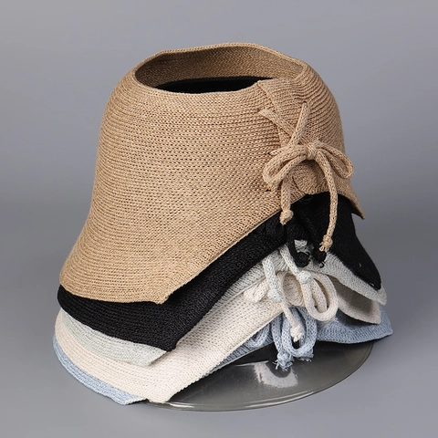 Dames Zonneklep Hoed Met Leeg Bovenstuk Brede Rand Papier Katoen Polyester Gebreid Ademend Opvouwbaar Strik Decor Stijl