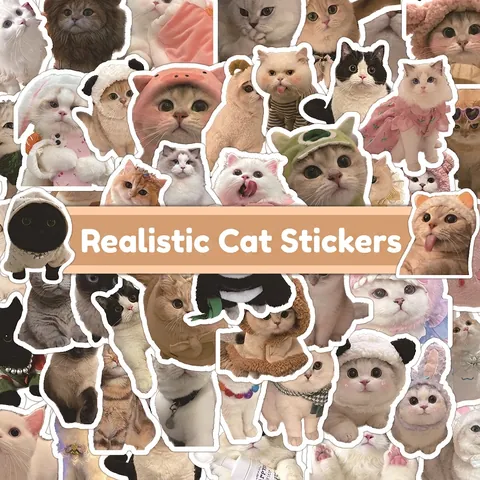 Realistic Cute Cat Dog Stickers Waterproof Decals For Laptop Water Bottle Scrapbooking Journaling Creative Decoration