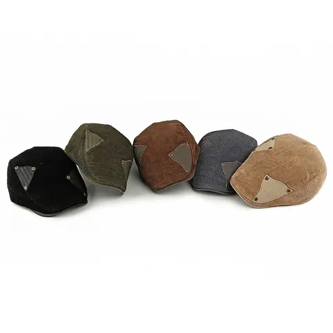 Vintage Corduroy Flat Cap Ivy Newsboy Hat Cotton Adjustable Warm Winter Patchwork Rivet Retro Accessory For Men Women