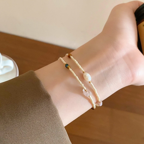 Bracciale Perline Doppio Strato Perla Acqua Dolce Pietre Naturali Vintage Bohemien Gioielli Perline Seme Regolabile Donna