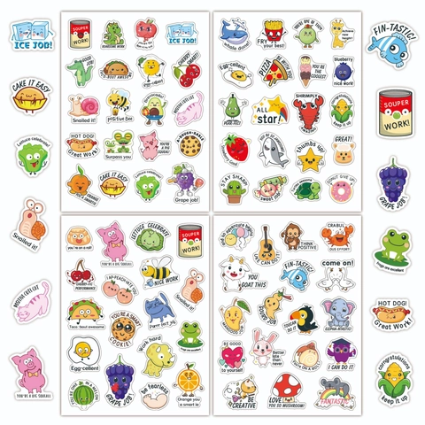 Pegatinas De Recompensa Dibujos Animados Hoja Juegos De Palabras Motivadores Inglés Animales Fruta Comida Impermeable Para Profesor Escuela Scrapbook