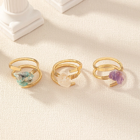 Böhmische Rohstein Ringe Für Damen Drahtumwickelt Amethyst Türkis Kristall Offen Verstellbar Geometrischer Schmuck