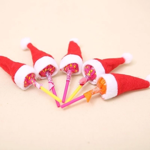 Mini Chapeaux De Noël En Tissu Non Tissé Décoration De Sucettes Pour Fête De Vacances Mini Bouchons De Bouteille De Vin Rouge Blanc