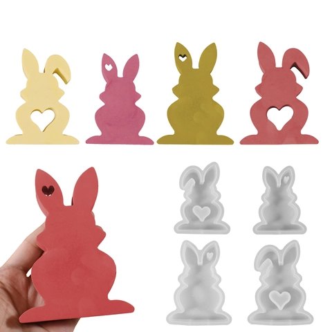 Bunny Rabbit Silicone Mold With Heart Cutout For DIY Candle Resin Casting Easter Home Decor Ornament Making