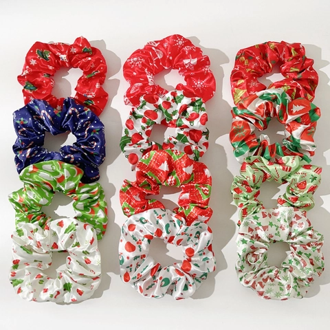 Chouchous De Noël En Satin Élastiques À Cheveux Motifs De Fêtes Père Noël Flocons Accessoires Cheveux Femmes