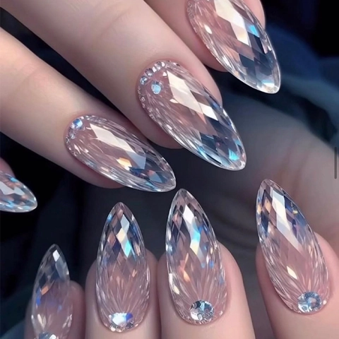 Handmade Press On Nails Long Almond Marble Pattern With 3D Bow Rhinestones Reusable French Style Luxury Artificial Nails