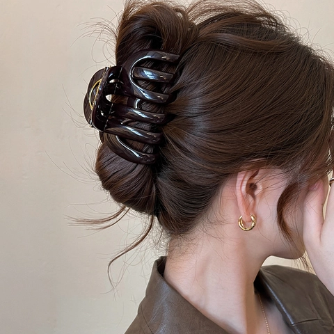 Mollette Per Capelli Grandi In Resina Acrilica Pinza A Squalo Vintage Francese Design Traforato Tenuta Forte Per Donna