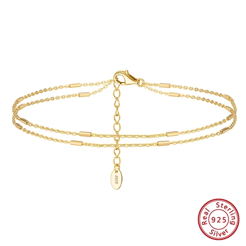 Bracelet de Cheville en Argent Sterling S925 à Double Rangée de Bambou pour Femme Chaîne de Pied Réglable Minimaliste Bijou Cadeau