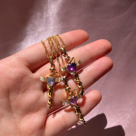Collana Serpente Cuore Ala Croce Rame Zirconia Placcato Oro Gioielli Stile Dopamina Carini Per Donne Ragazze