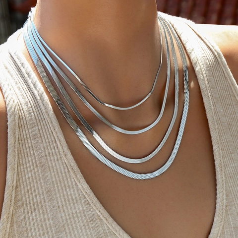 Flat Snake Bone Chain Necklace 304 Stainless Steel Herringbone Blade Link Hip Hop High Street Jewelry For Men Women