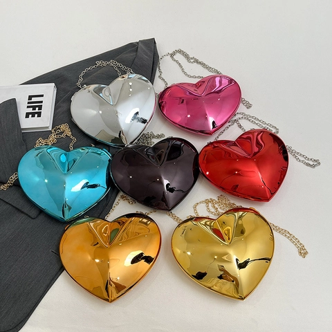 Borsa Da Sera In Acrilico A Forma Di Cuore Finitura Specchio Catena In Metallo Borsa A Tracolla Per Donna Festa Matrimonio Moda