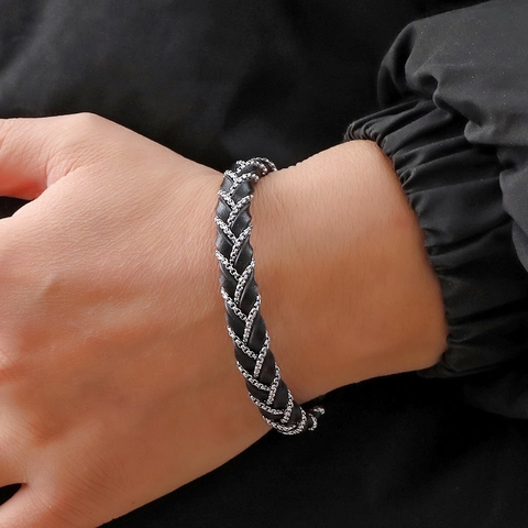 Bracciale Intrecciato Da Uomo Acciaio Inossidabile Microfibra Catena Geometrica Gioielli Moda Con Chiusura Magnetica