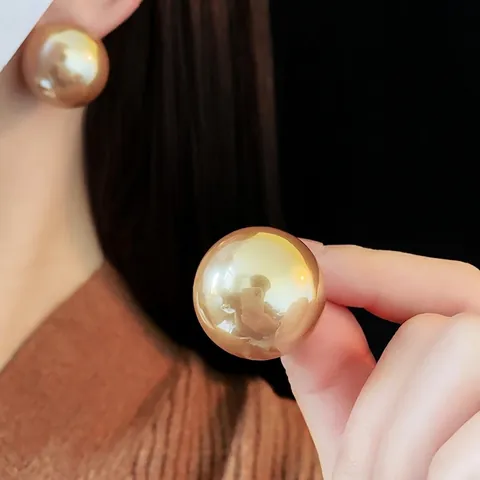Große Runde Faux Künstliche Perlen Ohrstecker Für Damen Legierung Elegant Vintage Französischer Stil Mit Silbernem Ohrstecker Stift