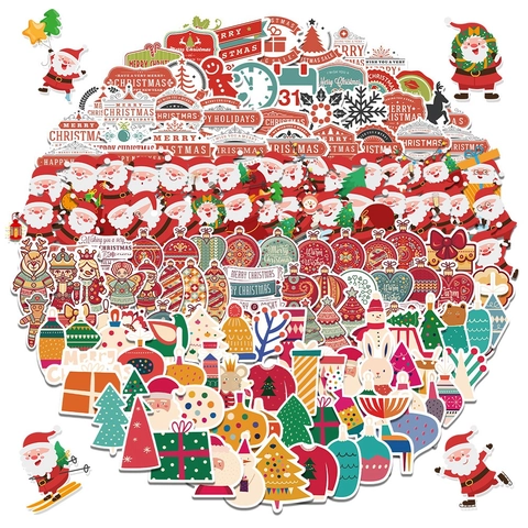 Pegatinas De Navidad Impermeables PVC Mate Papá Noel Muñeco De Nieve Árbol Calcomanías Para Portátil Botella De Agua Equipaje