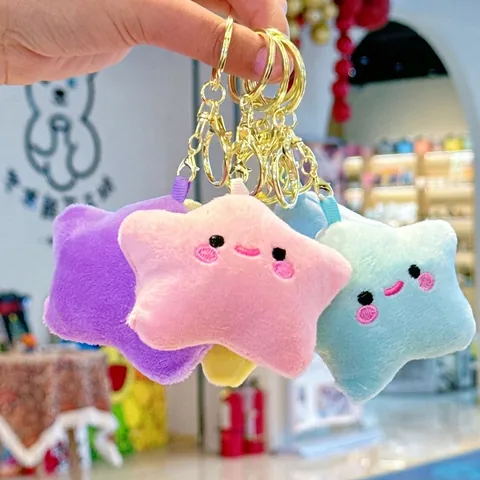 Star Plush Keychain Smiling Face Embroidered Soft Short Plush Padded Toy Bag Charm Backpack Pendant For Girls Students Kawaii Aesthetic Decor